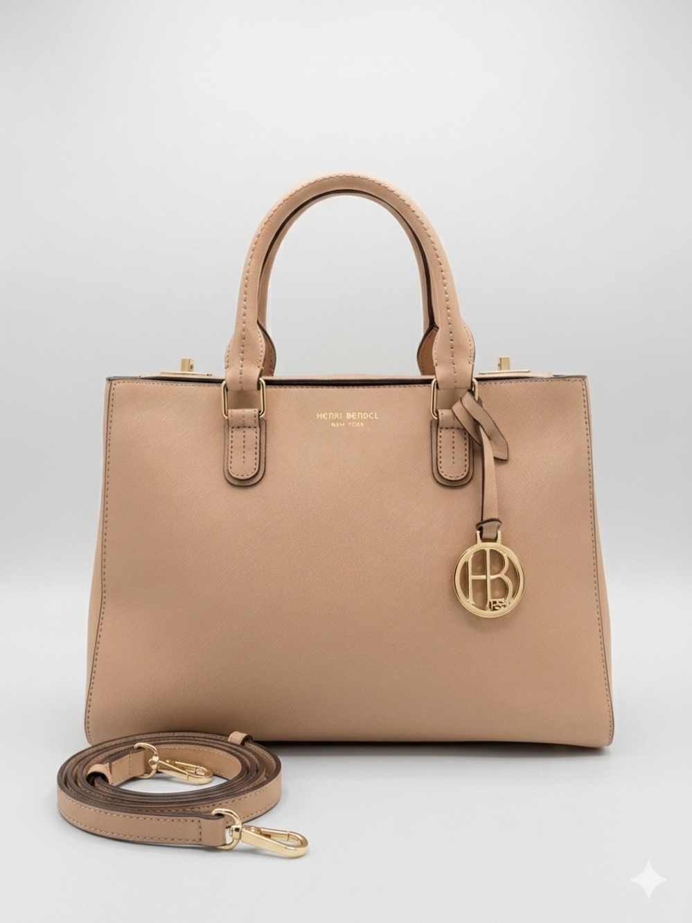 Henri Bendel West 57th Saffiano Leather Satchel Bag - Beige/Nude/Camel